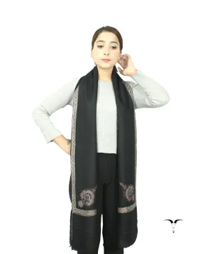 Black Pashmina Shawl With Sozni Work 5770