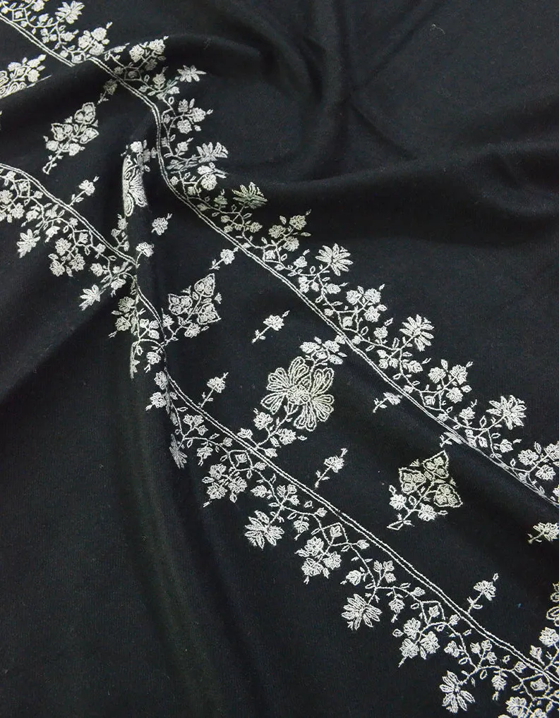 Black Pashmina Stole In Sozni 5988