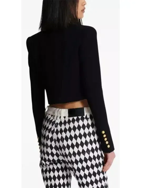 Black with White Trim Cropped Blazer Jacket