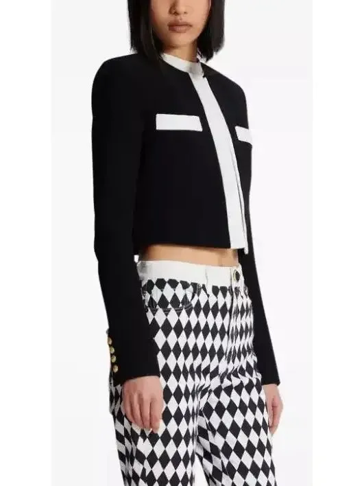 Black with White Trim Cropped Blazer Jacket