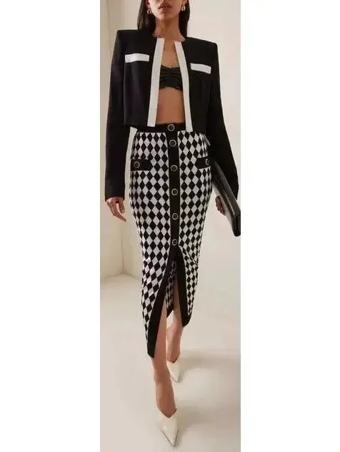 Black with White Trim Cropped Blazer Jacket