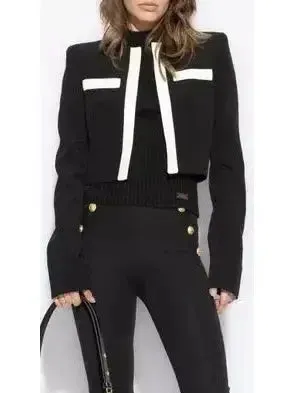 Black with White Trim Cropped Blazer Jacket