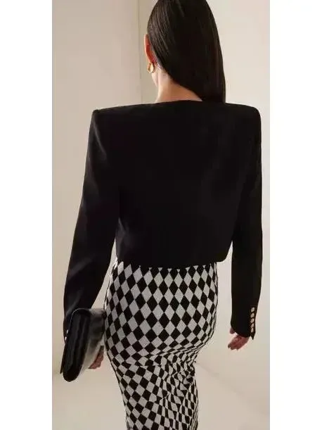 Black with White Trim Cropped Blazer Jacket