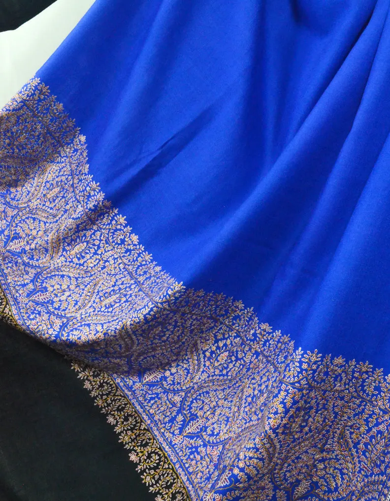 Blue & Black Pashmina Shawl With Sozni Work 5655