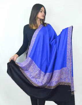 Blue & Black Pashmina Shawl With Sozni Work 5655