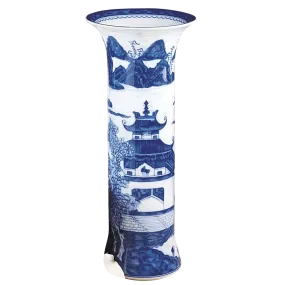 Blue Canton Porcelain Trumpet Vase by Mottahedeh