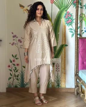 Bonjour Begum Beige Sequin Kurta Set