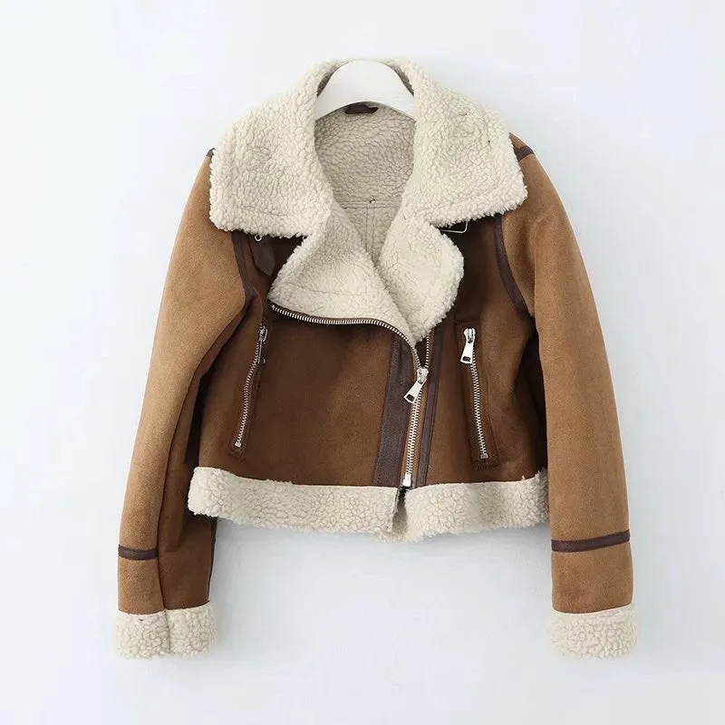 Brown Cropped Varsity Jacket Locomotive Style Jacket Coat