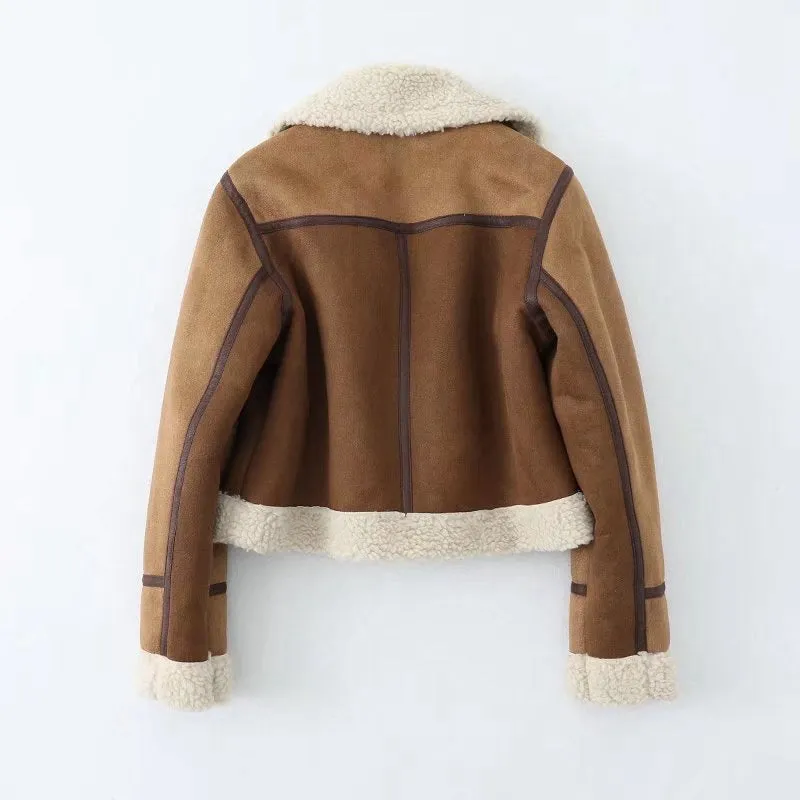 Brown Cropped Varsity Jacket Locomotive Style Jacket Coat