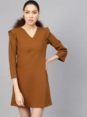 Brown V-Neck Shift Dress