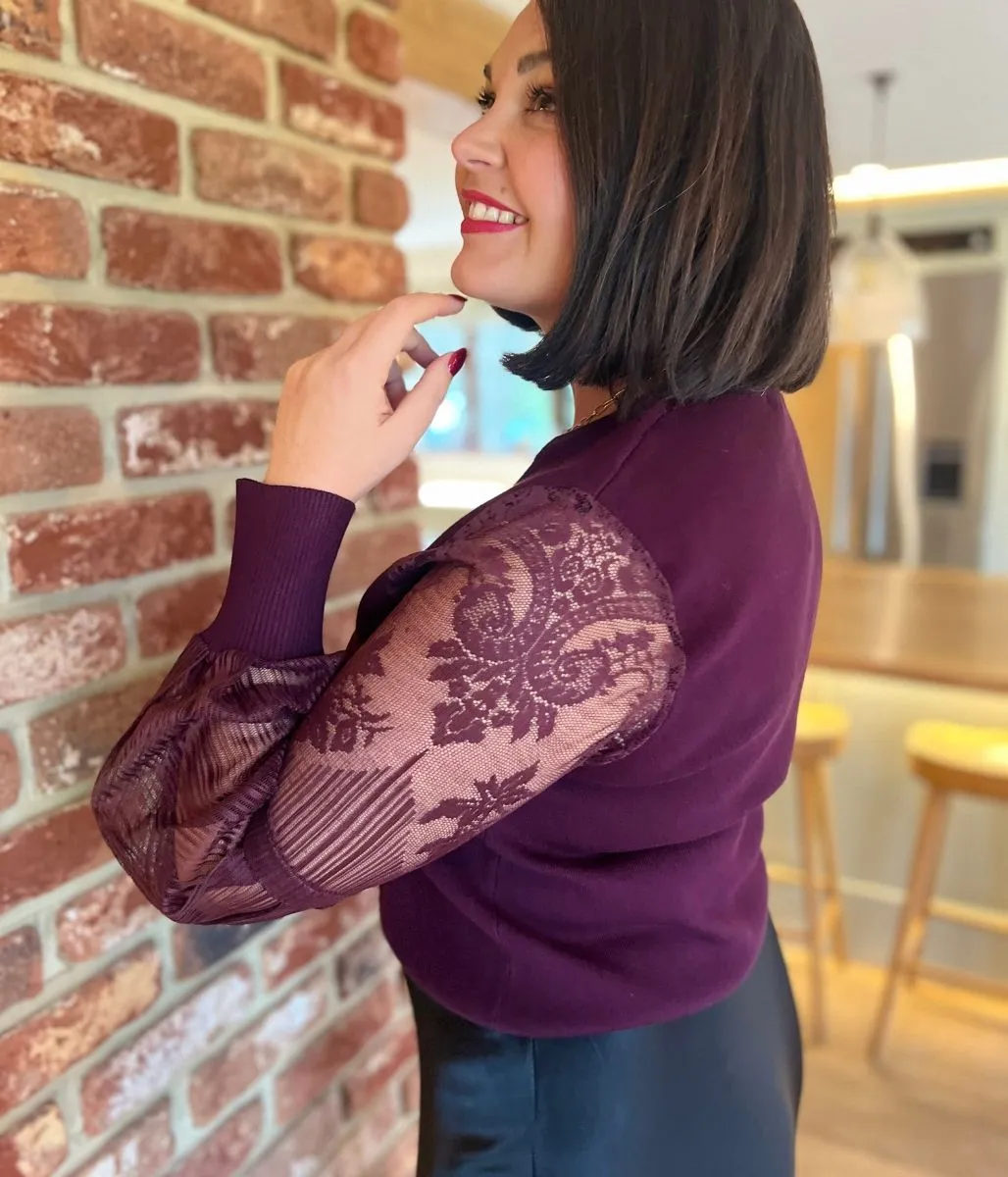 Burgundy Lace Sleeve Jumper