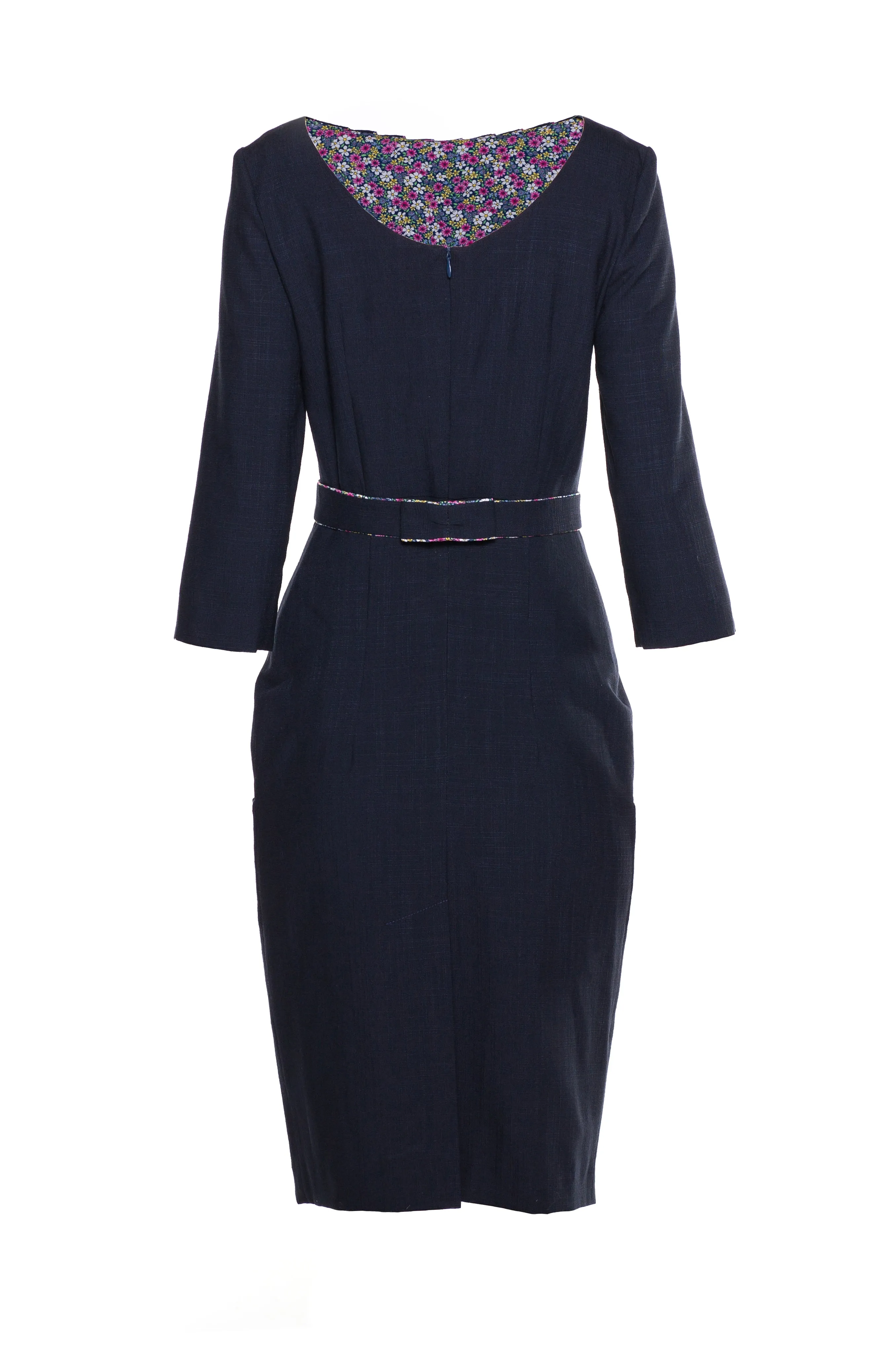 CALANTHUS NAVY BLUE RUFFLE DRESS WITH DETACHABLE BELT