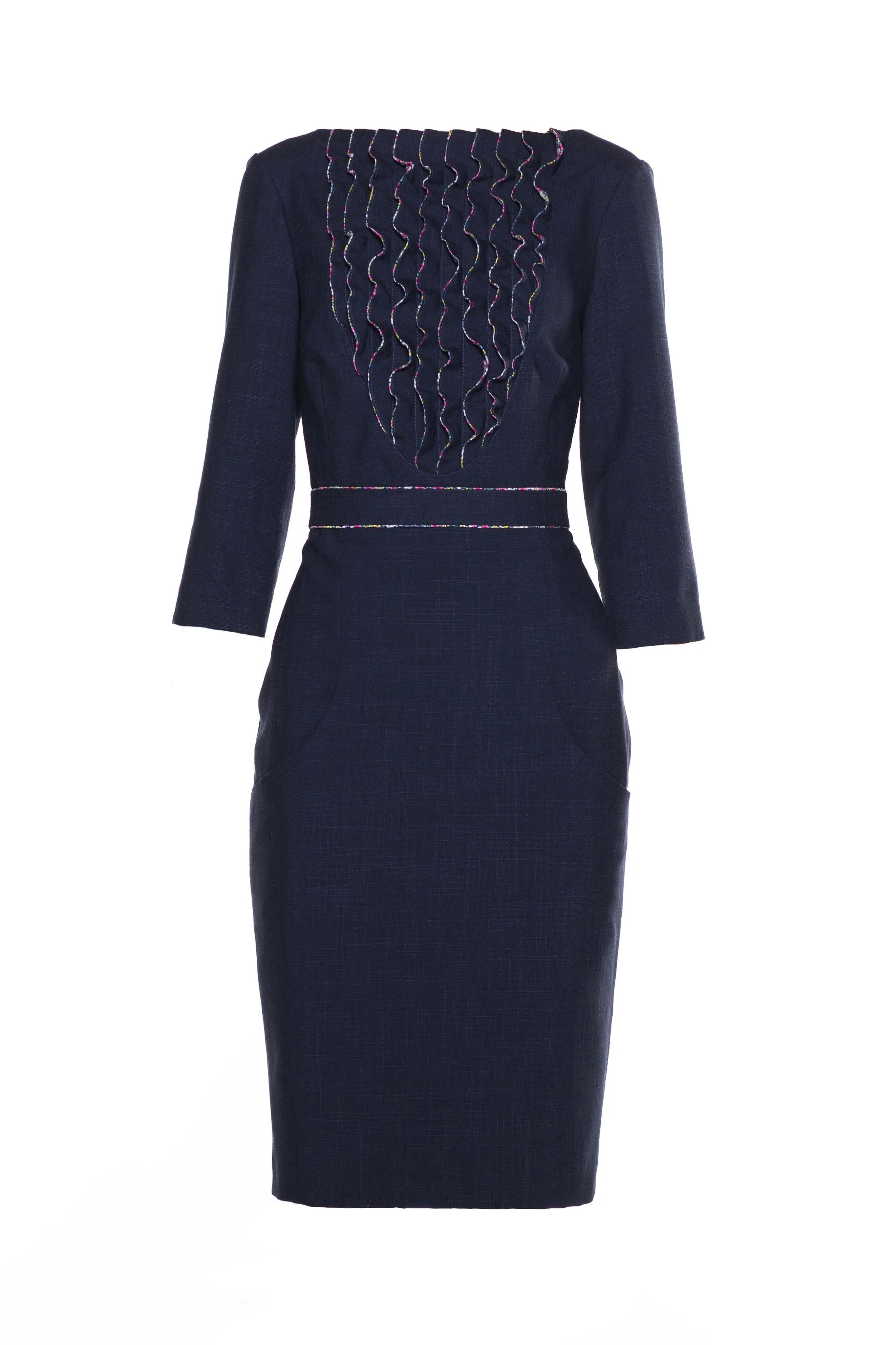 CALANTHUS NAVY BLUE RUFFLE DRESS WITH DETACHABLE BELT