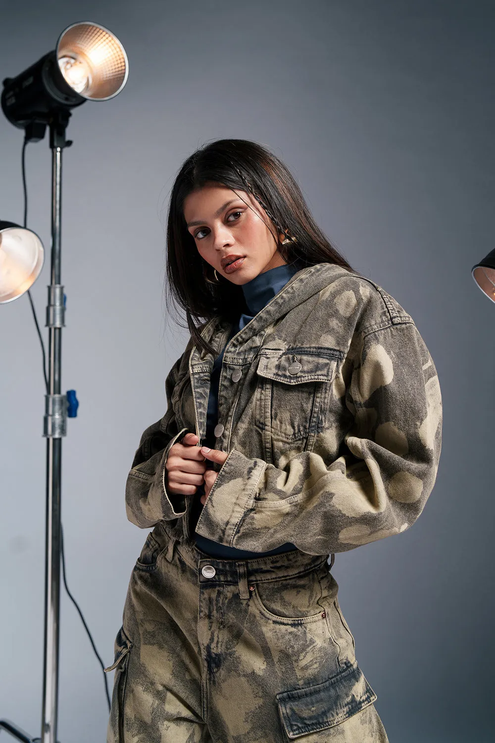 Camoclipse Cropped Denim Jacket