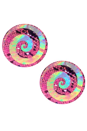 Care Bare Stare Holographic Spiral on Pink Glitter Nipztix Pasties