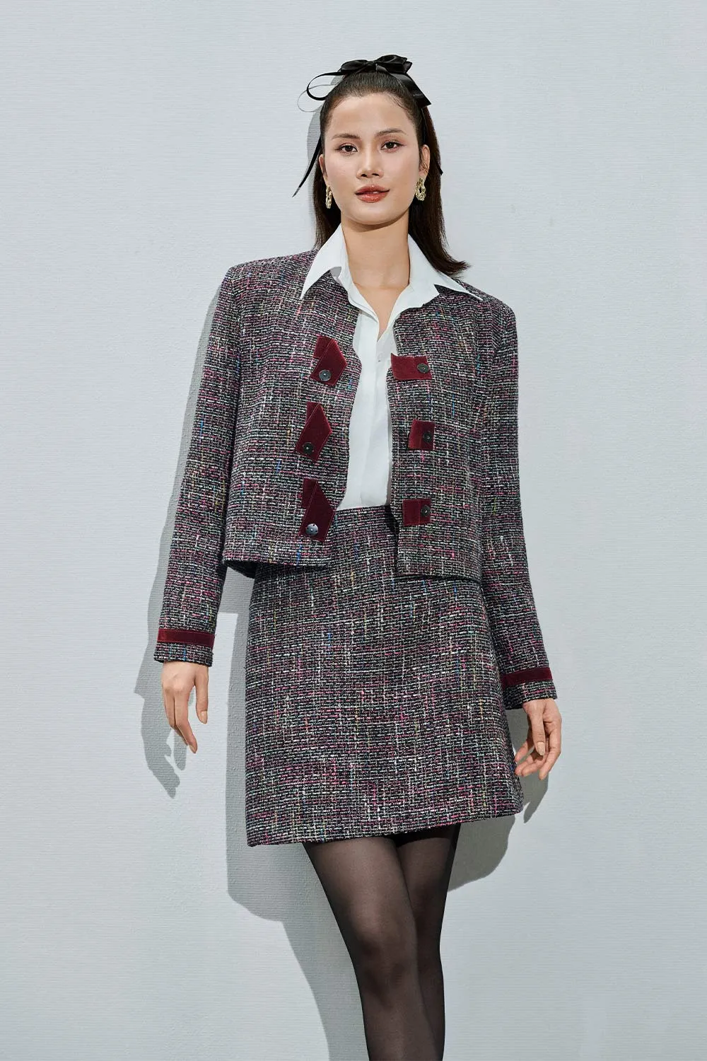 Carmen Cropped Round Neck Tweed Jacket