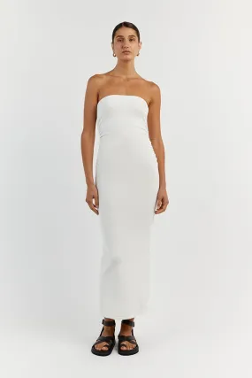 CARRIE OFF WHITE RUCHED MIDI DRESS