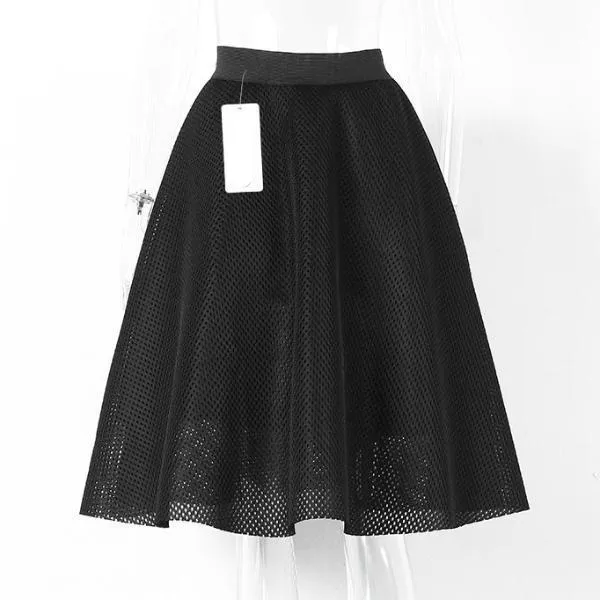 Casual Hollow Out Solid Color Knee Length Skirt