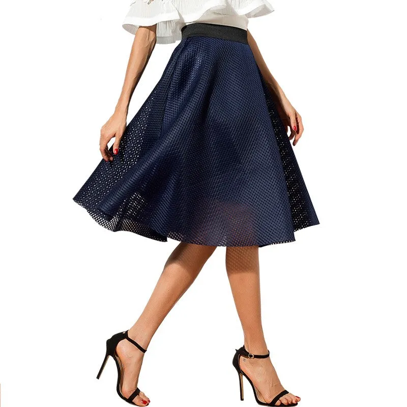 Casual Hollow Out Solid Color Knee Length Skirt