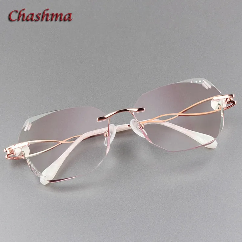 Chashma Ochki Women's Rimless Square Butterfly Titanium Eyeglasses Gradient Tint Lenses 88023