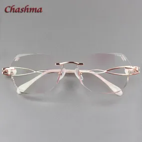 Chashma Ochki Women's Rimless Square Butterfly Titanium Eyeglasses Gradient Tint Lenses 88023