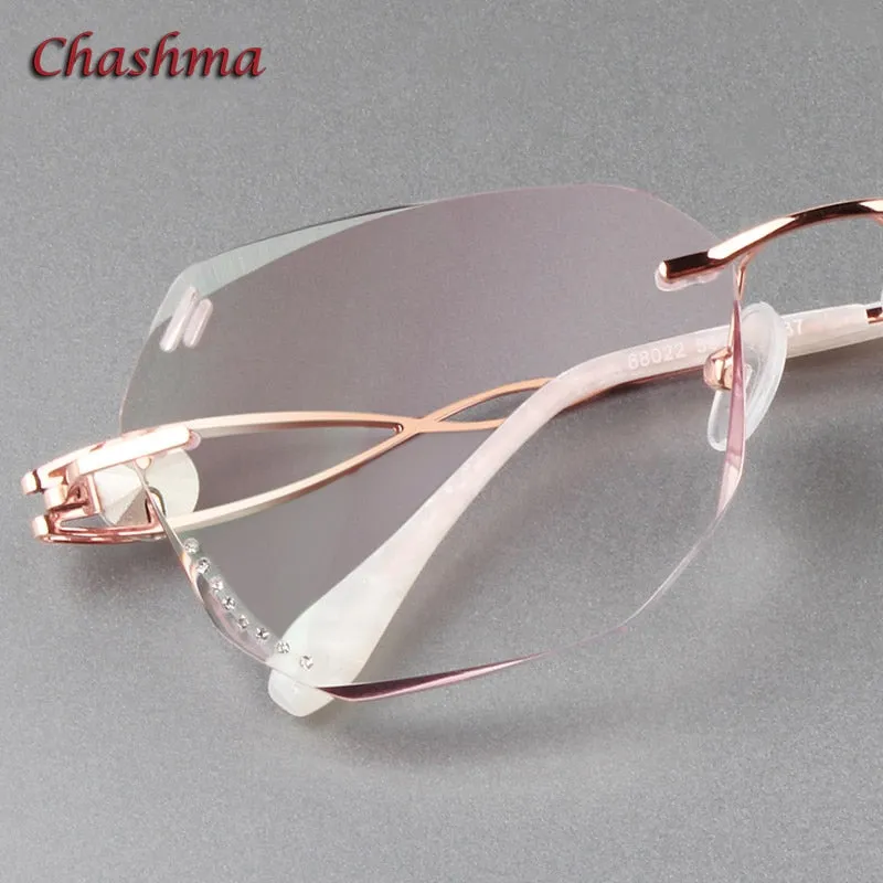 Chashma Ochki Women's Rimless Square Butterfly Titanium Eyeglasses Gradient Tint Lenses 88023