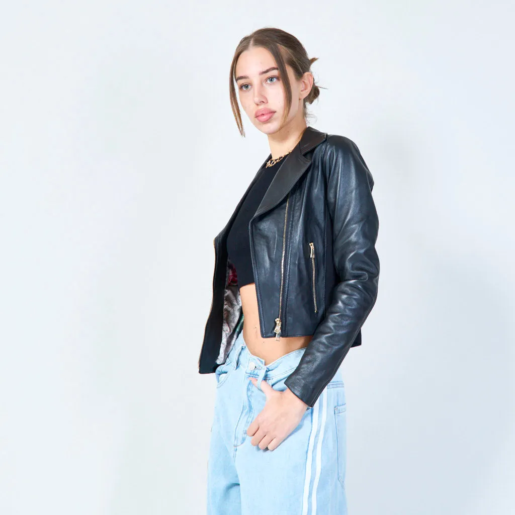 Chic cropped moto leather jacket wholesale