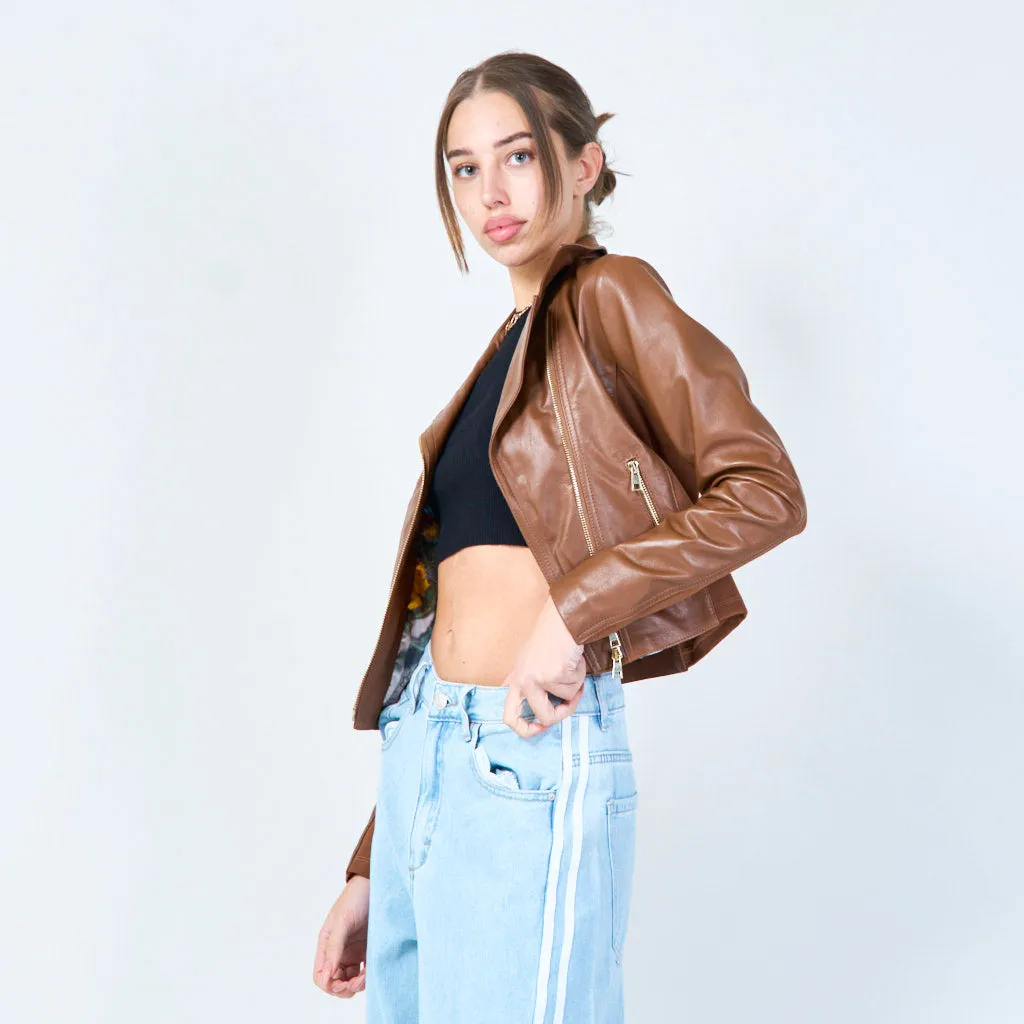 Chic cropped moto leather jacket wholesale