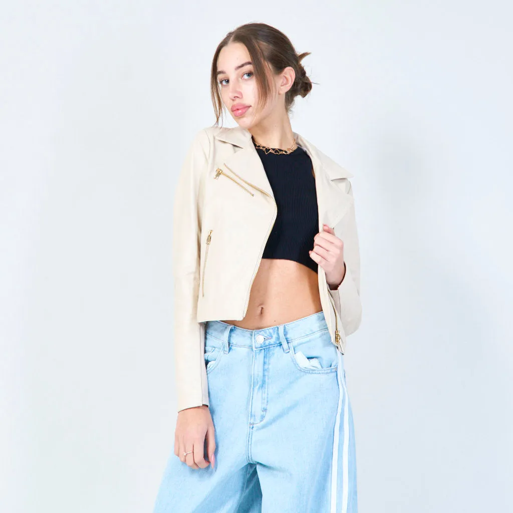 Chic cropped moto leather jacket wholesale