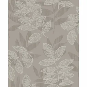 Chimera Flocked Leaf Wallpaper in Platinum from the Celadon Collection