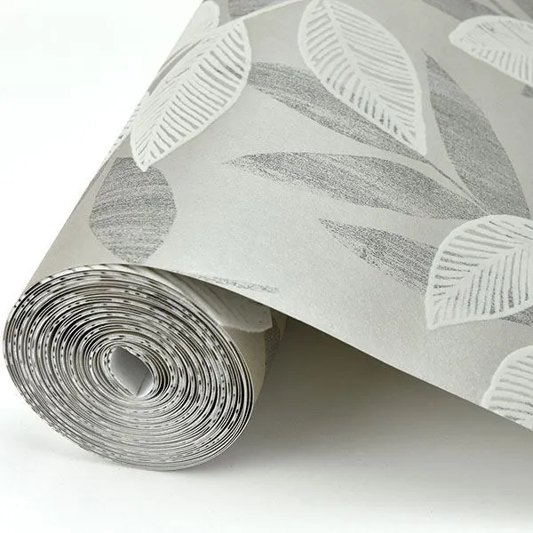 Chimera Flocked Leaf Wallpaper in Platinum from the Celadon Collection