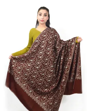 Chocolate Brown Pashmina Shawl With Sozni Work 5675