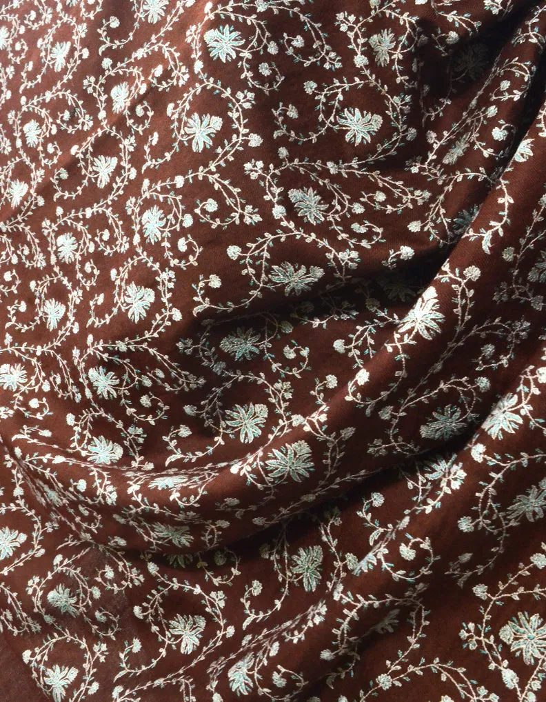 Chocolate Brown Pashmina Shawl With Sozni Work 5675