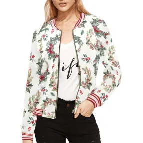 Christmas Wreath Pattern Bomber Jacket for Women