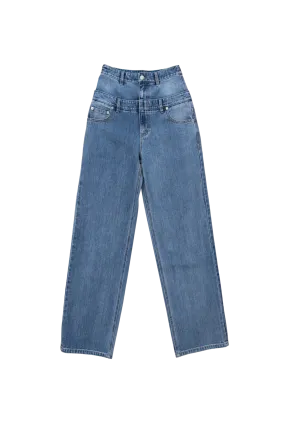 Classic Wash Denim Double Waisted Slouchy Carpenter Jean