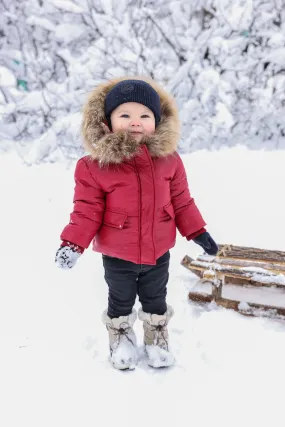 coat down pockets with fur hood - red