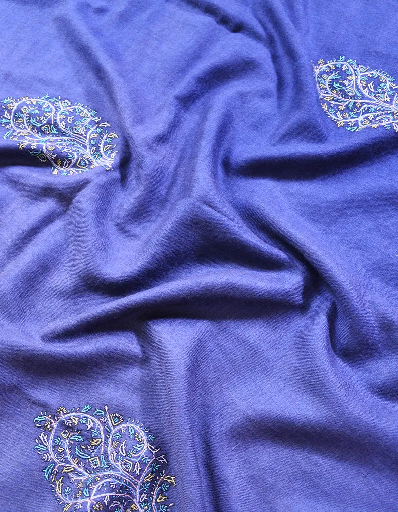 cornflower blue shaded booti embroidery pashmina shawl 8426