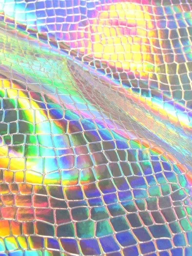 Crocodile Holographic Embossed PVC Vinyl Fabric / Pink / Sold By The Yard