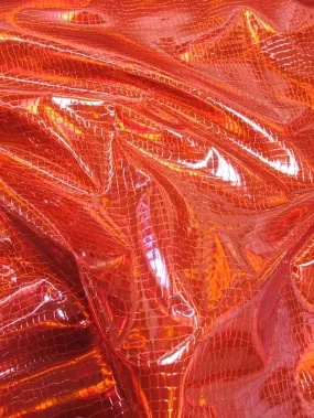 Crocodile Holographic Embossed PVC Vinyl Fabric / Red / Sold By The Yard