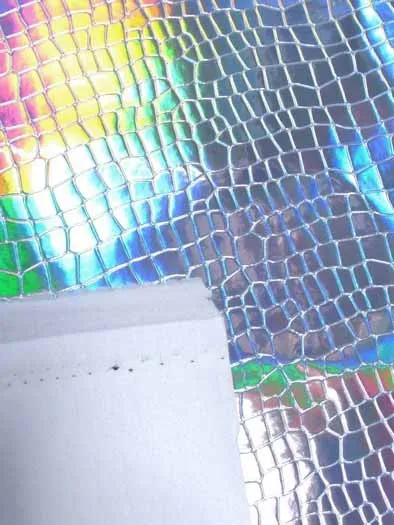 Crocodile Holographic Embossed PVC Vinyl Fabric / Steel / Sold By The Yard