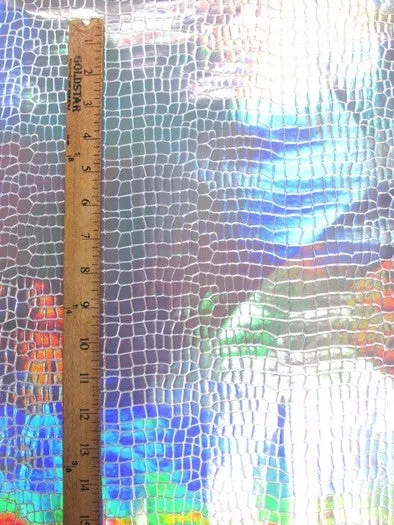 Crocodile Holographic Embossed PVC Vinyl Fabric / Steel / Sold By The Yard