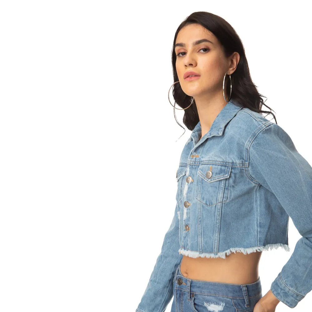 Crop Distressed Denim Jacket