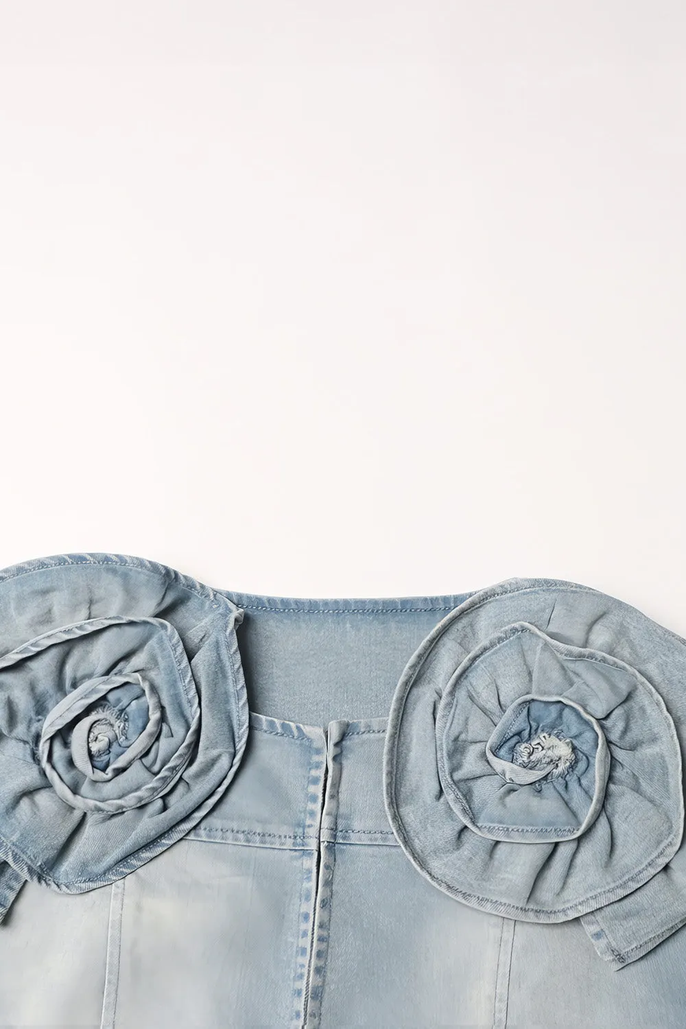 Cropped Denim Jacket with Flowers - Blue