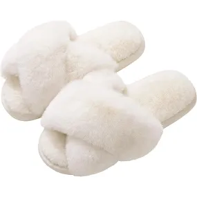 Cross Band Plush Memory Foam Slippers