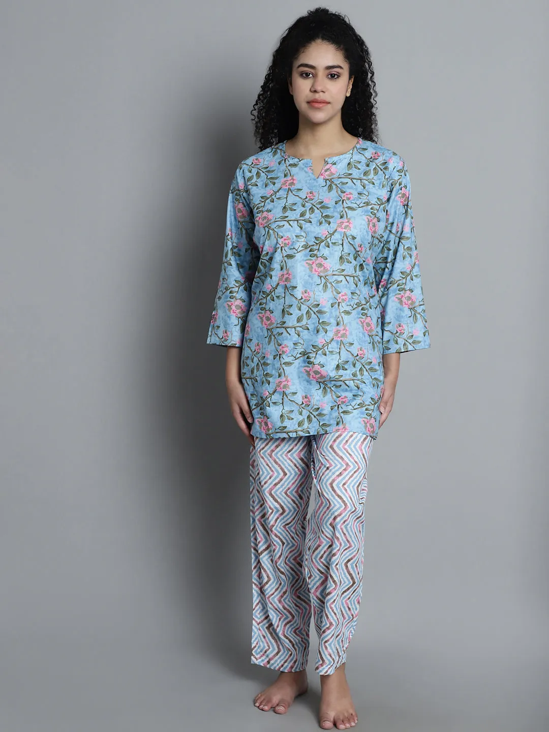 Culture Floral Print Short Kurti with Trouser Set