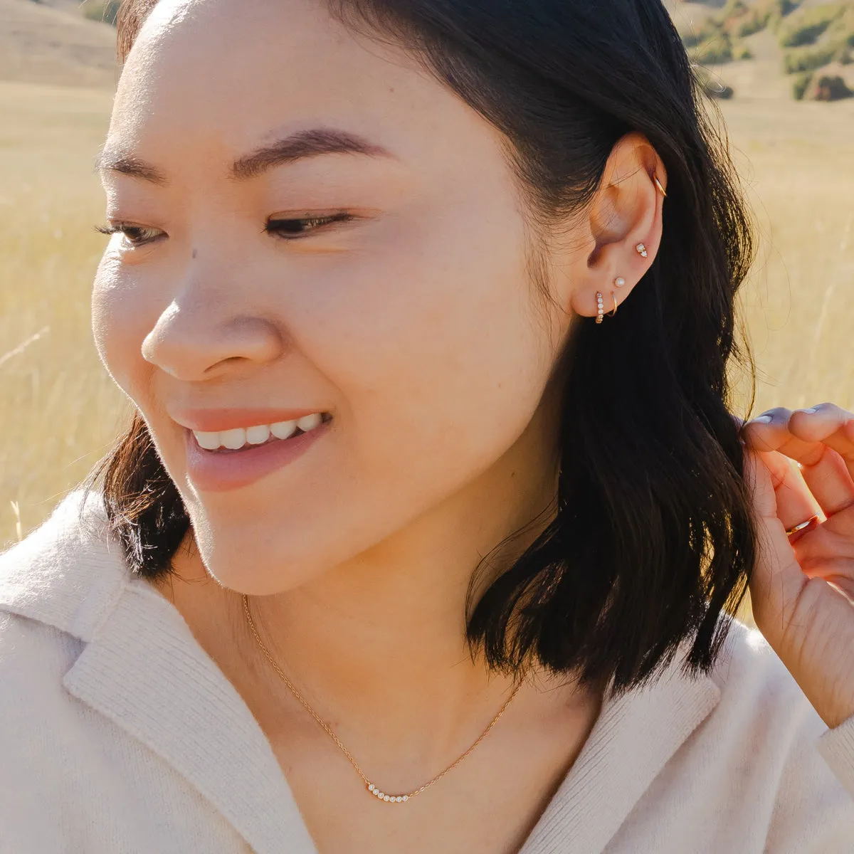 CZ Poppy Thread Thru Hoop Earrings