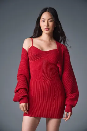 Denim Knit Mini Dress - Bold Red/Dark Bold Red