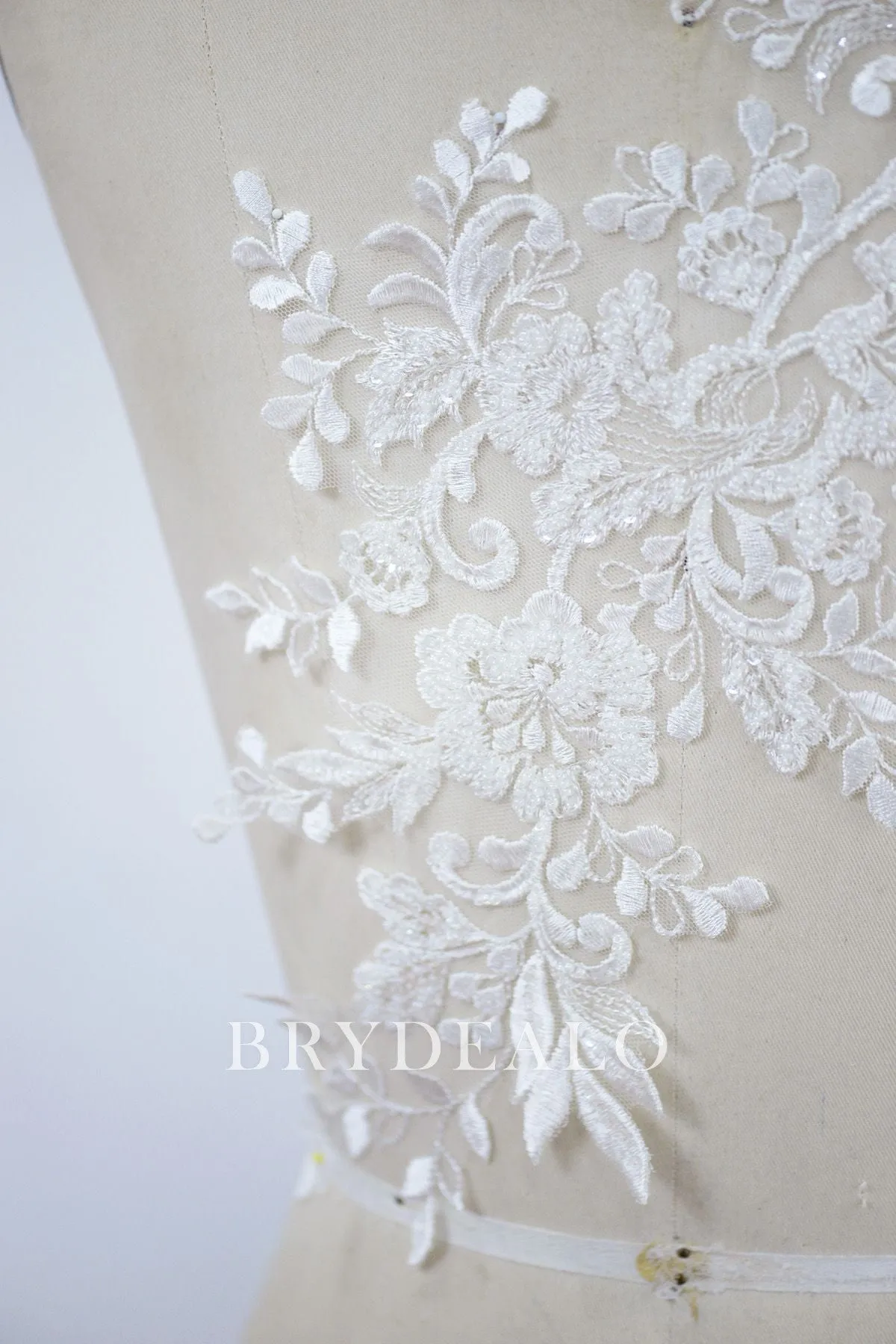 Designer Beaded Flower Leaf Bridal Lace Applique