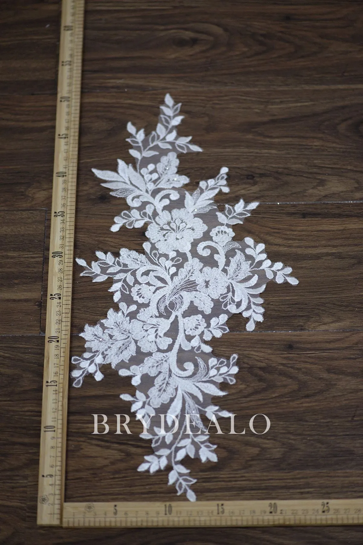 Designer Beaded Flower Leaf Bridal Lace Applique