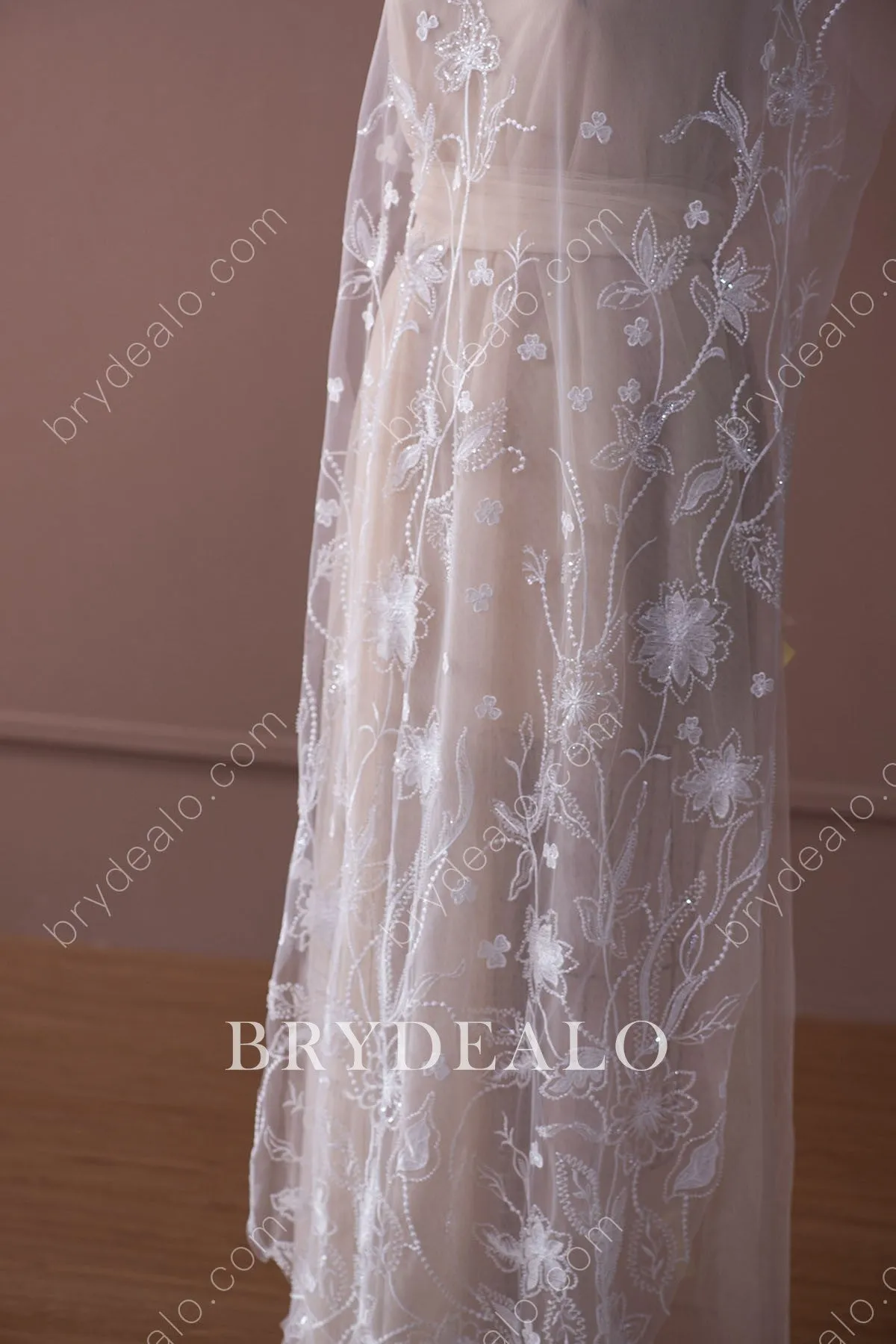 Designer Elaborate Sequin Bloom Lace Fabric Online For Dresses